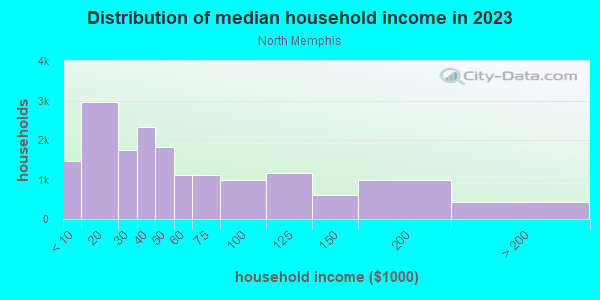 Household income distribution in 2013 in North Memphis in Memphis neighborhood in TN