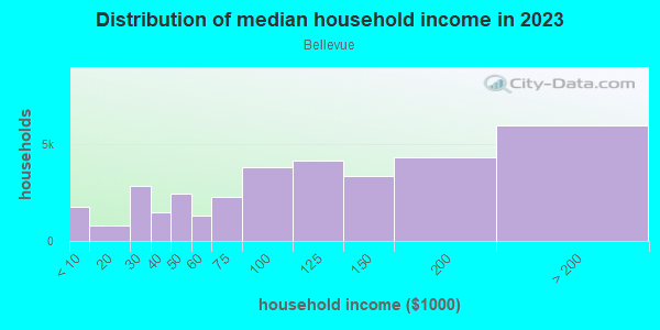 Household income distribution in 2013 in Bellevue in Nashville neighborhood in TN