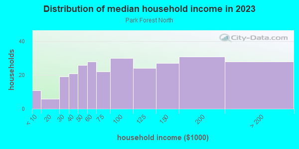 Household income distribution in 2013 in Park Forest North in Plano neighborhood in TX