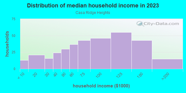 Household income distribution in 2013 in Casa Ridge Heights in Mesquite neighborhood in TX