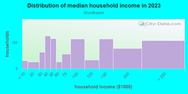 Household income distribution in 2013 in Woodhaven in Irving neighborhood in TX