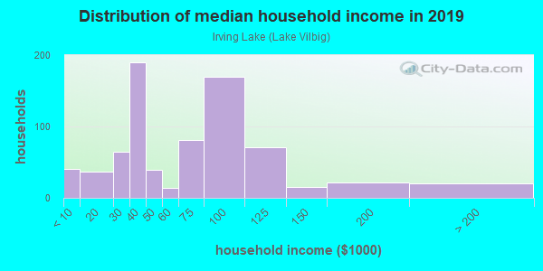 Household income distribution in 2013 in Irving Lake in Irving neighborhood in TX