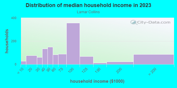 Household income distribution in 2013 in Lamar Collins in Arlington neighborhood in TX