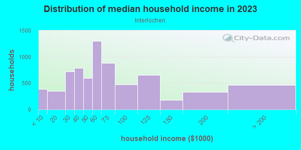 Household income distribution in 2013 in Interlochen in Arlington neighborhood in TX