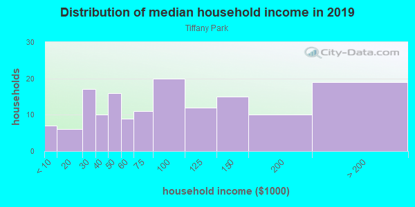 Household income distribution in 2013 in Tiffany Park in Bryan neighborhood in TX