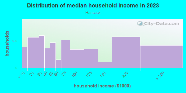 Household income distribution in 2013 in Hancock in Austin neighborhood in TX