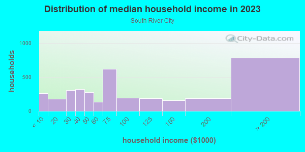 Household income distribution in 2013 in South River City in Austin neighborhood in TX