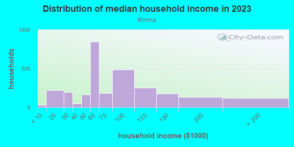 Household income distribution in 2013 in Rmma in Austin neighborhood in TX