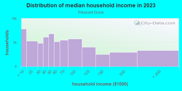 Household income distribution in 2013 in Pleasant Grove in Dallas neighborhood in TX