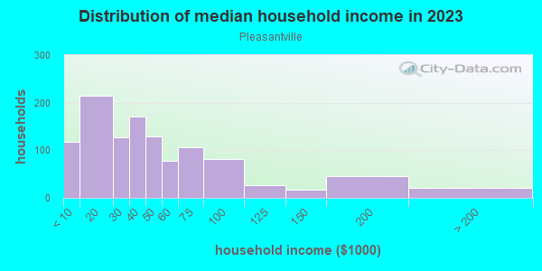 Household income distribution in 2013 in Pleasantville in Houston neighborhood in TX
