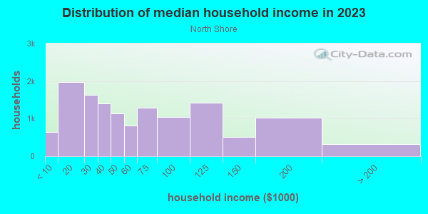 Household income distribution in 2013 in North Shore in Houston neighborhood in TX