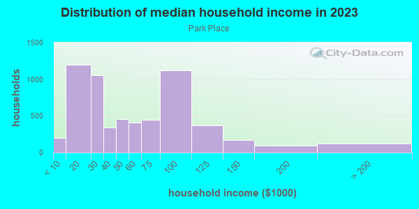 Household income distribution in 2013 in Park Place in Houston neighborhood in TX
