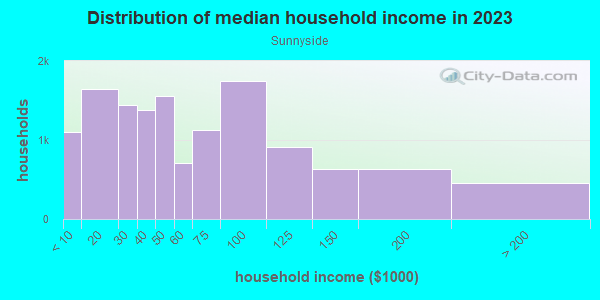 Household income distribution in 2013 in Sunnyside in Houston neighborhood in TX