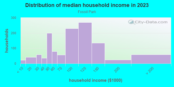 Household income distribution in 2013 in Fossil Park in Fort Worth neighborhood in TX
