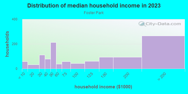 Household income distribution in 2013 in Foster Park in Fort Worth neighborhood in TX