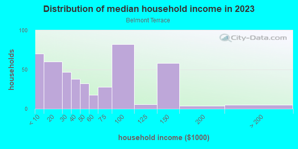 Household income distribution in 2013 in Belmont Terrace in Fort Worth neighborhood in TX