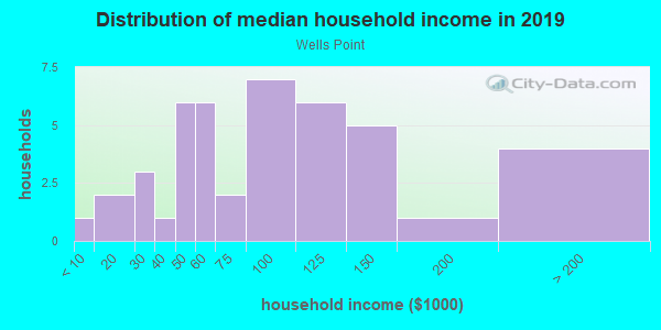 Household income distribution in 2013 in Wells Point in Pflugerville neighborhood in TX