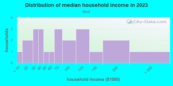 Household income distribution in 2013 in Best in Garland neighborhood in TX