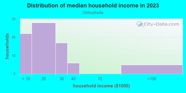 Household income distribution in 2013 in Chihuahuita in El Paso neighborhood in TX