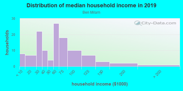 Household income distribution in 2013 in Ben Milam in Bryan neighborhood in TX