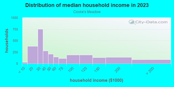 Household income distribution in 2013 in Cooke's Meadow in Fort Worth neighborhood in TX