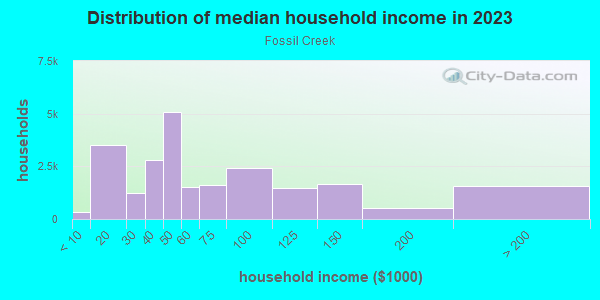 Household income distribution in 2013 in Fossil Creek in Fort Worth neighborhood in TX