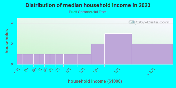 Household income distribution in 2013 in Puett Commercial Tract in Round Rock neighborhood in TX