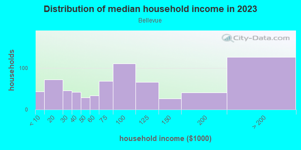 Household income distribution in 2013 in Bellevue in Richmond neighborhood in VA