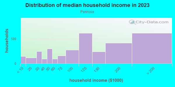 Household income distribution in 2013 in Penrose in Arlington neighborhood in VA