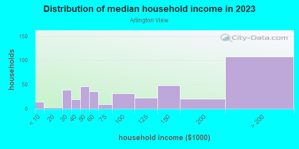 Household income distribution in 2013 in Arlington View in Arlington neighborhood in VA