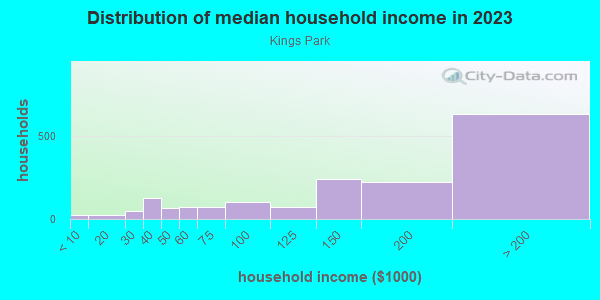 Household income distribution in 2013 in Kings Park in Springfield neighborhood in VA