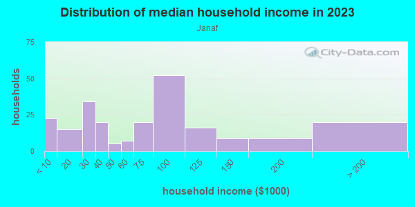 Household income distribution in 2013 in Janaf in Norfolk neighborhood in VA