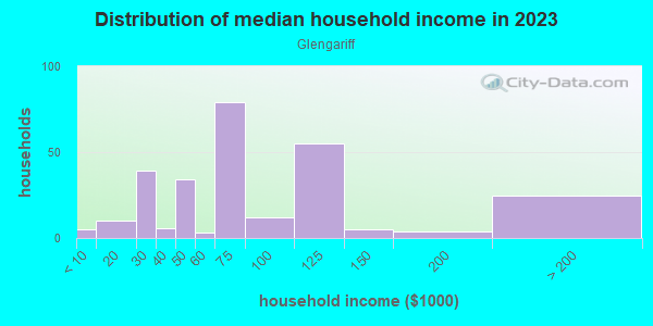 Household income distribution in 2013 in Glengariff in Norfolk neighborhood in VA