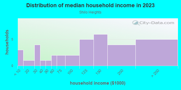 Household income distribution in 2013 in Shilo Heights in Camas neighborhood in WA