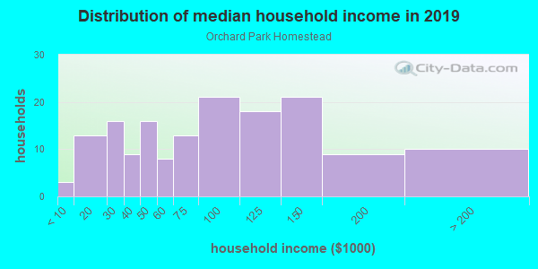 Household income distribution in 2013 in Orchard Park Homestead in Washougal neighborhood in WA