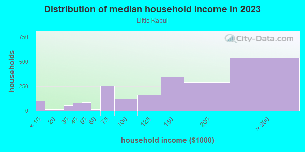Household income distribution in 2013 in Little Kabul in Fremont neighborhood in CA