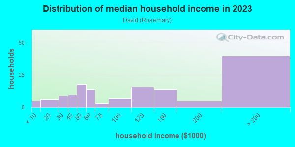 Household income distribution in 2013 in David in San Jose neighborhood in CA
