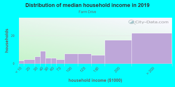 Household income distribution in 2013 in Farm Drive in San Jose neighborhood in CA