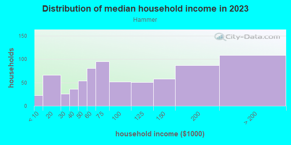 Household income distribution in 2013 in Hammer in San Jose neighborhood in CA
