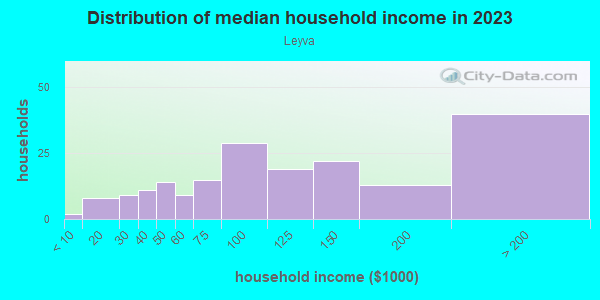 Household income distribution in 2013 in Leyva in San Jose neighborhood in CA