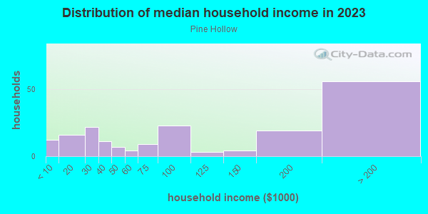 Household income distribution in 2013 in Pine Hollow in San Jose neighborhood in CA
