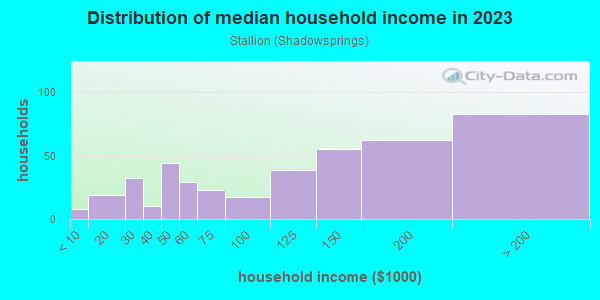 Household income distribution in 2013 in Stallion in San Jose neighborhood in CA