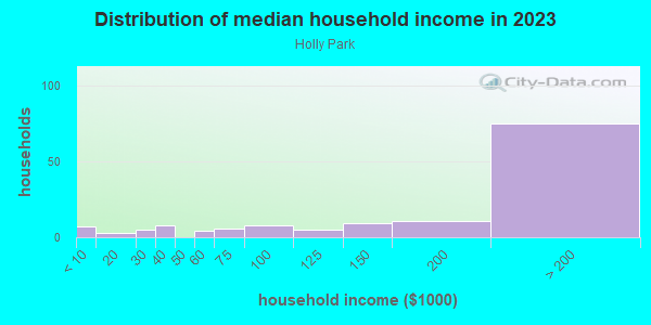 Household income distribution in 2013 in Holly Park in San Francisco neighborhood in CA