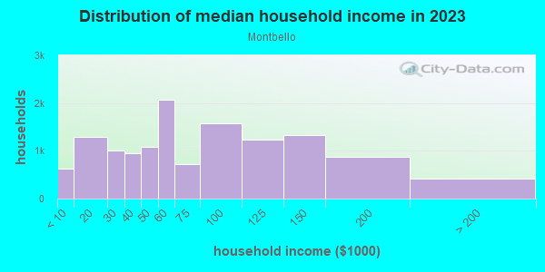 Household income distribution in 2013 in Montbello in Denver neighborhood in CO