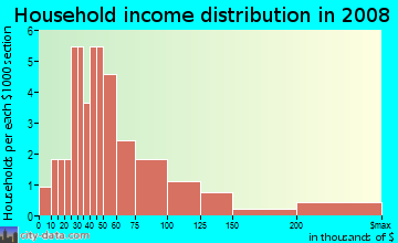 Household income distribution in 2008 in Animosa Valley in Durango neighborhood in CO