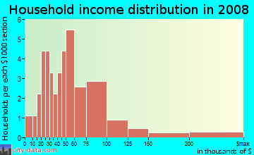 Household income distribution in 2009 in Lowell Village in Tampa neighborhood in FL