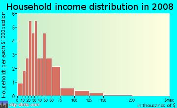 Household income distribution in 2009 in Raintree Village in Clearwater neighborhood in FL