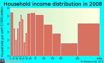 Household income distribution in 2008 in Holy Name in Birmingham neighborhood in MI