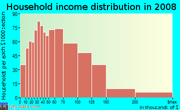 Household income distribution in 2009 in Fords in Edison neighborhood in NJ