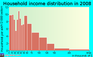 Household income distribution in 2009 in Birch Valley in Levittown neighborhood in PA